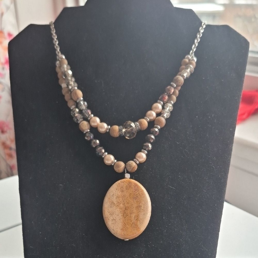 Tocara Brown and Silver Beaded Necklace (J57)
